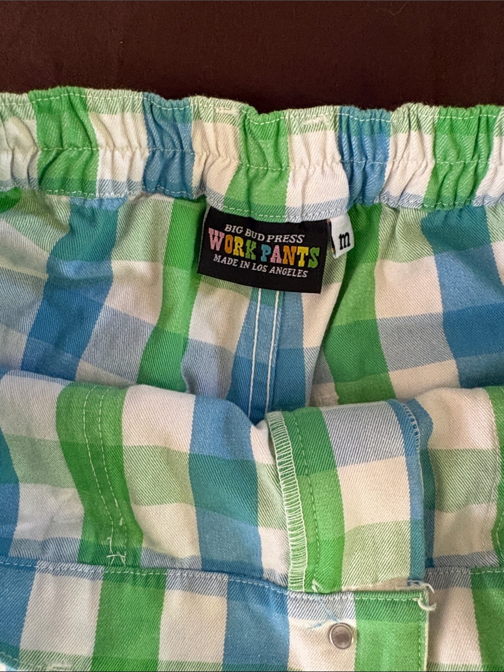 Big Bud Press Green Blue White Plaid Women's Shorts - Picture 2 of 3